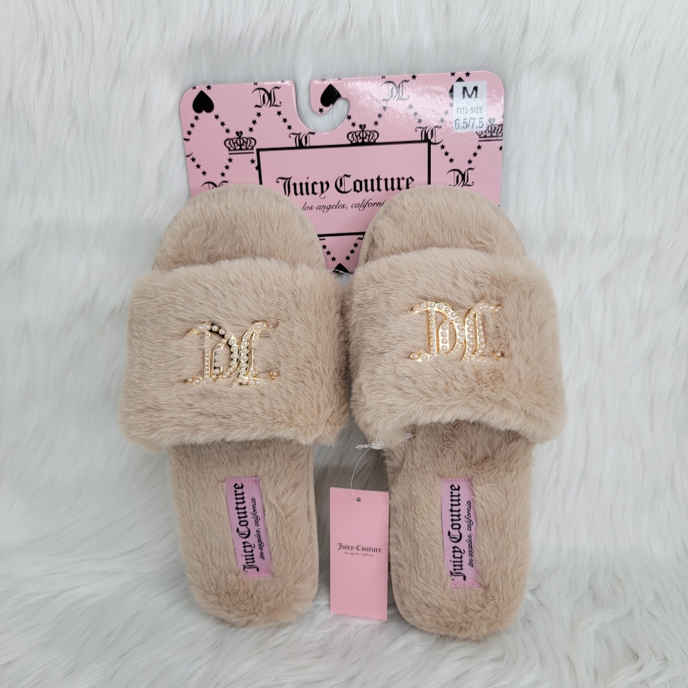Juicy Couture Faux Fur Slides Slippers.